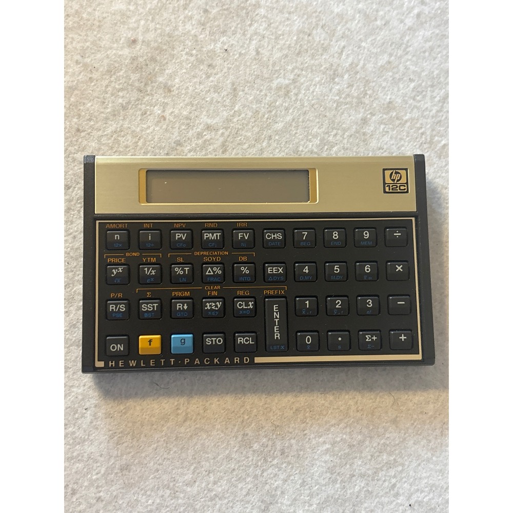 HP 12C Financial Calculator Business Finance Black Gold Good Condition Case